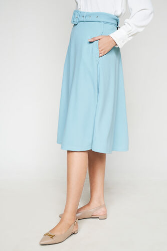 Blue Solid Flared Skirt, Blue, image 4